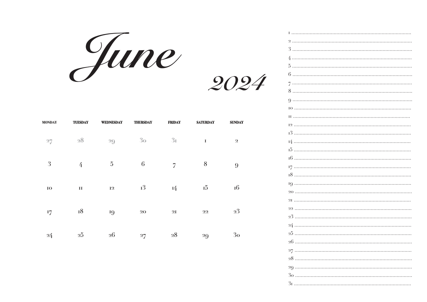 2024 Free Printable Calendar